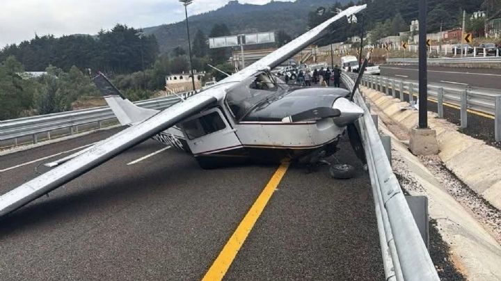 Avioneta aterriza de emergencia en nueva carretera Real del Monte-Huasca