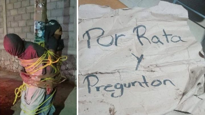 Golpean y amarran a un poste a presuntos ladrones en Tlaxcoapan