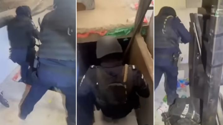 Debajo de esta puerta oculta en el suelo había un escondite de armas y drogas | VIDEO