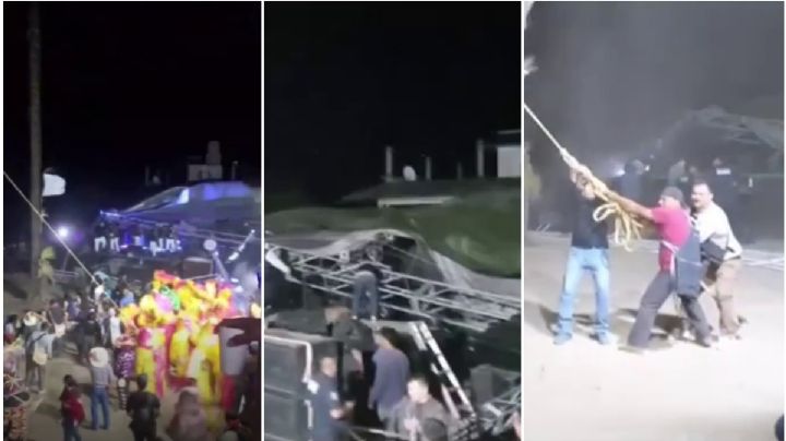 Colapsa escenario de carnaval en Hidalgo mientras músicos estaban arriba | VIDEO