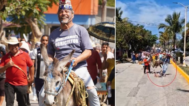 Alcalde se cae de un burro durante desfile de carnaval en Hidalgo I Video