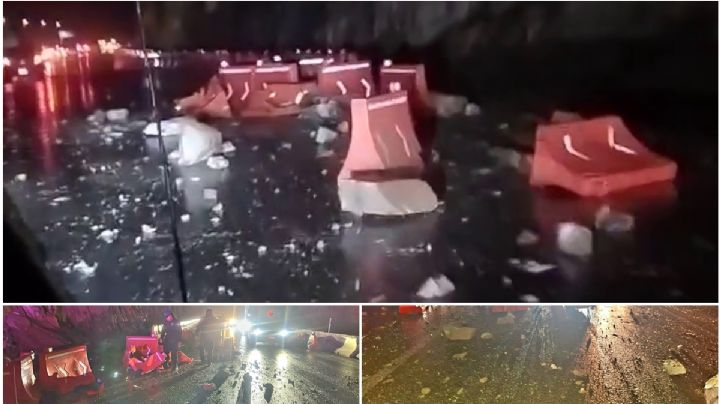 Se desgaja parte de un cerro en la carretera Real del Monte-Huasca; vehículos afectados | VIDEO