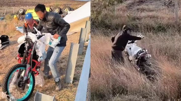 Motos "gratis" en la autopista Arco Norte; pobladores cometen rapiña tras volcadura de tráiler