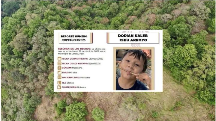 Dorian de cuatro años vino del Estado de México a vacacionar a Hidalgo y lleva ocho días desaparecido; él es