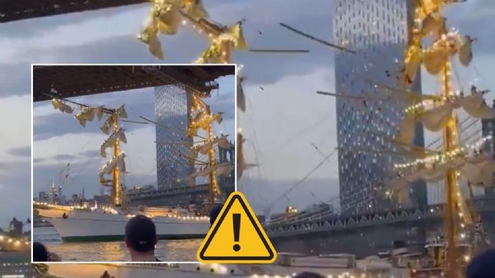 Buque Cuauhtémoc, tripulado por cadetes de la Escuela Naval de Anton Lizardo, impacta puente de Brooklyn