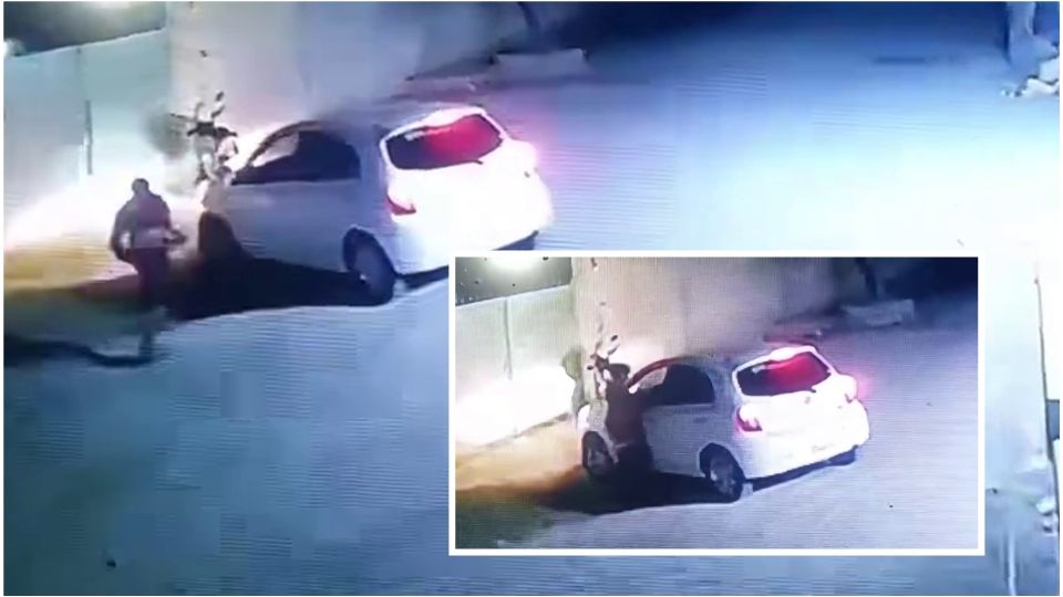 Tras las pedradas, el hombre metió la mitad de su cuerpo al vehículo de la mujer