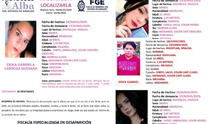 Desaparecen madre y tres hijos en Mazatlán; Fiscalía activa Protocolo Alba y Alerta Amber