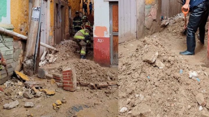 Intensas lluvias provocan el derrumbe del Callejón del Toro en Guanajuato