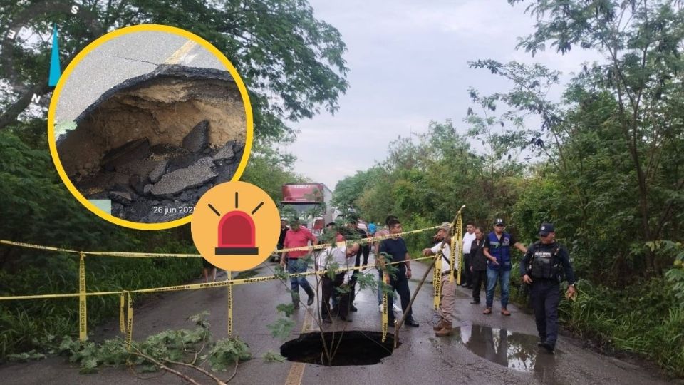 Se forma socavón en carretera Tantoyuca - San Sebastían; cierran paso vehicular