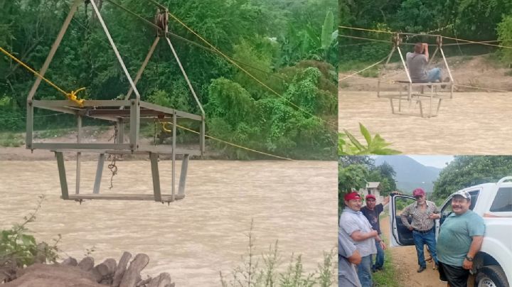 Tras viralizar paso con tirolesa, construirán puente peatonal en río de Jacala