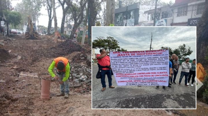 Comerciantes toman la avenida Araucarias de Xalapa; acusan pérdidas económicas por obra