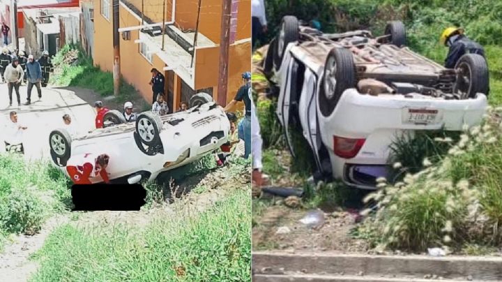 Volcadura en el Cerro de Cubitos en Pachuca; 5 personas lesionadas