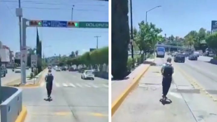 A bordo de un scooter eléctrico invade el carril de la oruga| VIDEO