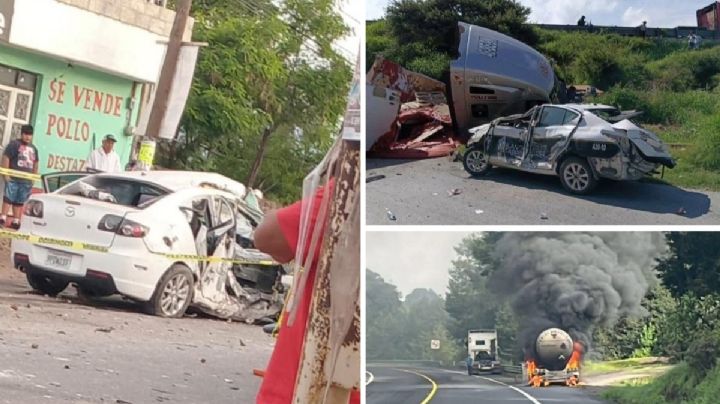 Accidentes en carreteras de Hidalgo: 2 muertos, pipa incendiada y patrulla destrozada