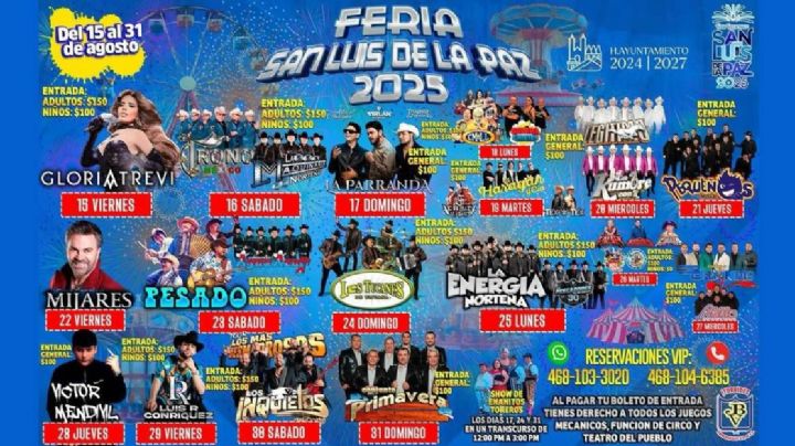 Estos son los artistas que se presentarán en la Feria de San Luis de la Paz 2025