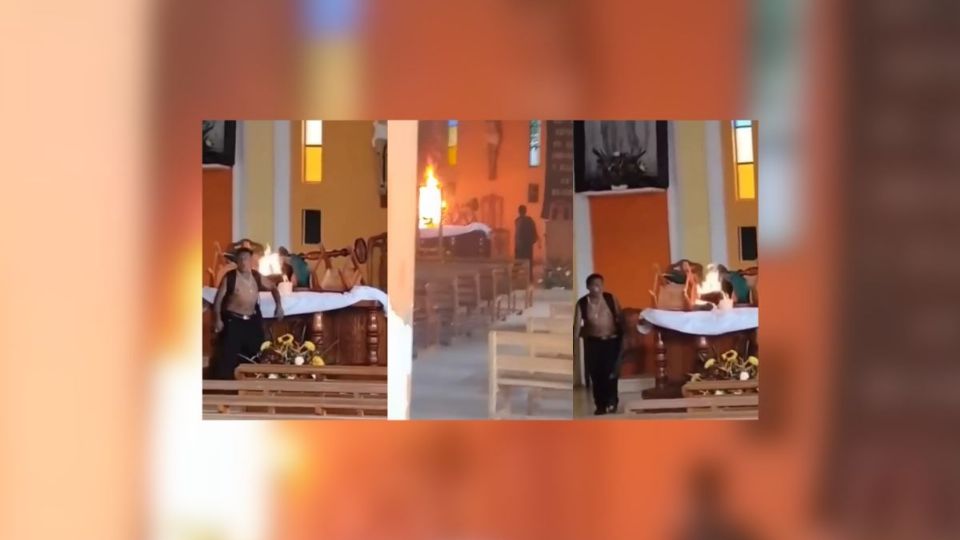 Hombre prende fuego a altar de iglesia en San Andrés Tuxtla y lo detienen