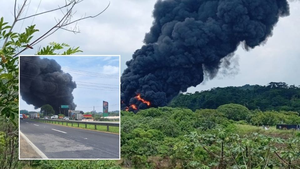 VIDEO: Explota pipa en pensión del sur de Veracruz; incendio consume dos remolques