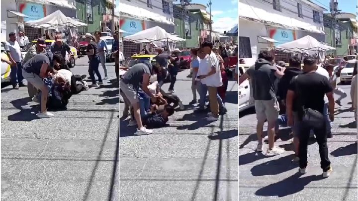 Ambulantes de Pachuca protagonizan otra riña callejera; hubo dos detenidos | VIDEO