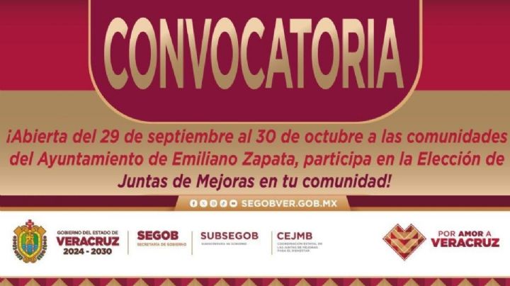 Emiten convocatoria para renovar Juntas de Mejoras en localidades de Emiliano Zapata