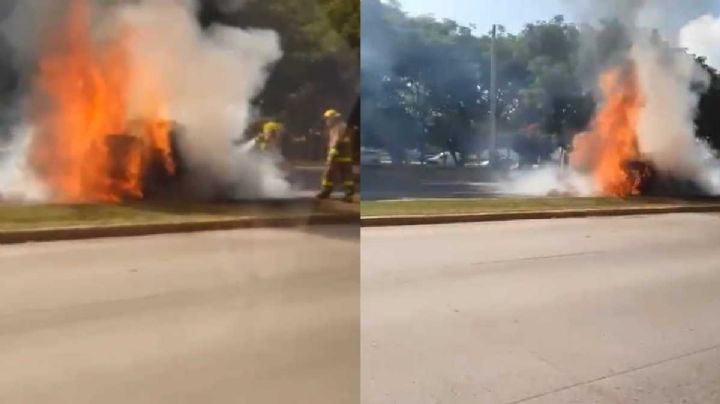 Arde camioneta a mitad del Libramiento Morelos de León; conductor sale a tiempo