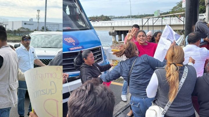 Se enfrentan manifestantes y conductores por bloqueo en puente de Boca del Río