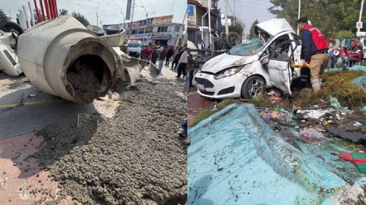 Revolvedora cargada con cemento se queda sin frenos en Almoloya de Juárez