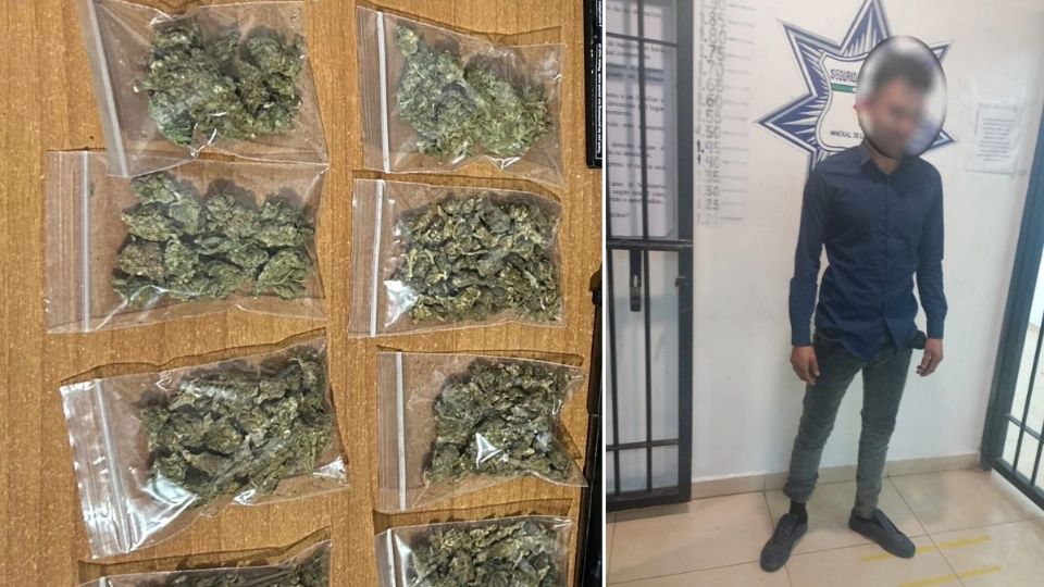 Le decomisaron una réplica de arma de fuego y 10 envoltorios con hierba seca con características de la marihuana