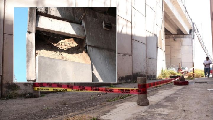 Se desprende bloque de concreto del Puente Morelos del puerto de Veracruz