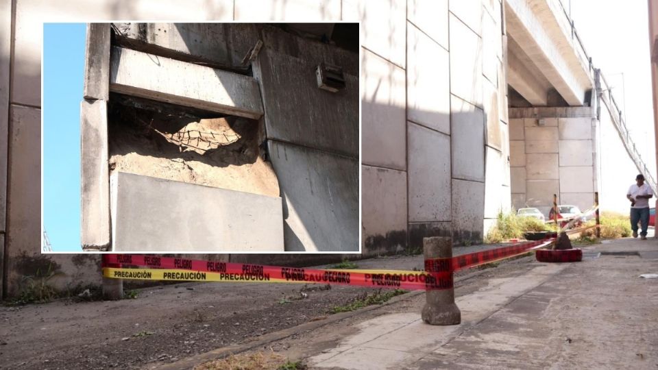 Se desprende bloque de concreto del Puente Morelos del puerto de Veracruz