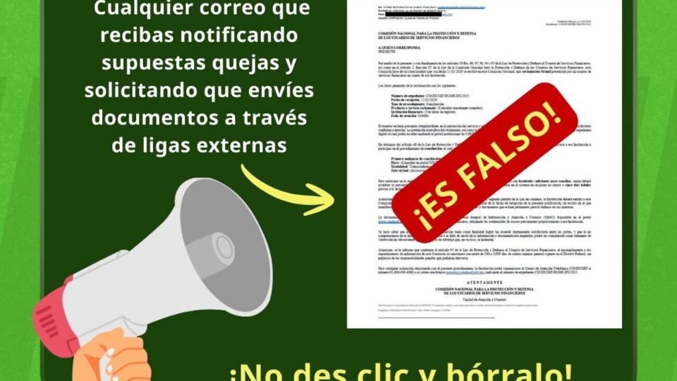 Estos mensajes incluyen enlaces o redirigen a sitios externos que no son los oficiales y en la mayoría de las veces generan sensación de urgencia para provocar una reacción inmediata.