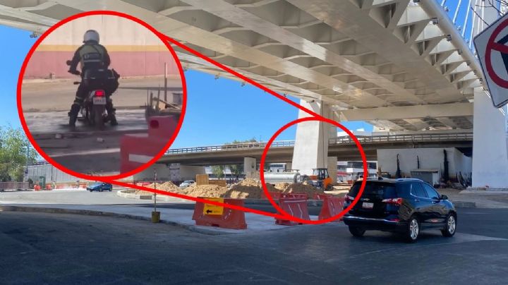 Motociclista queda atrapado en cemento en obras del bulevar Colosio de Pachuca