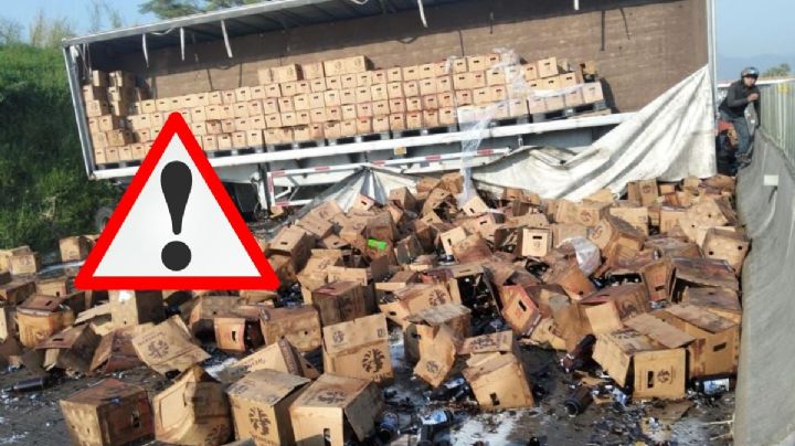 Vuelca tráiler con cervezas en autopista de Amatlán de Los Reyes hoy 23 de marzo; hay cierre parcial