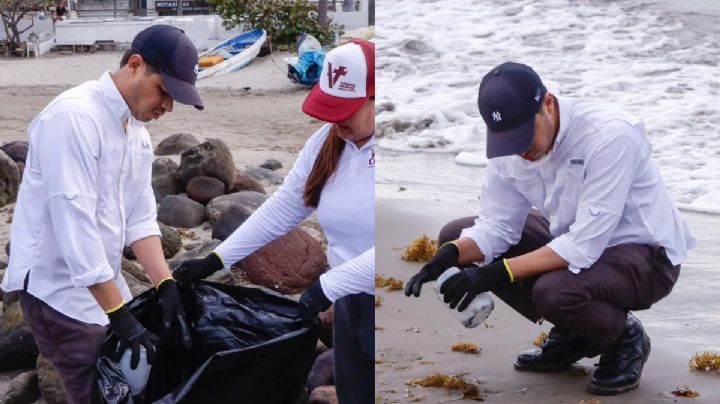 Tras críticas, a casi un mes del derrame de petróleo, titular de PMA sale a limpiar playas de Veracruz