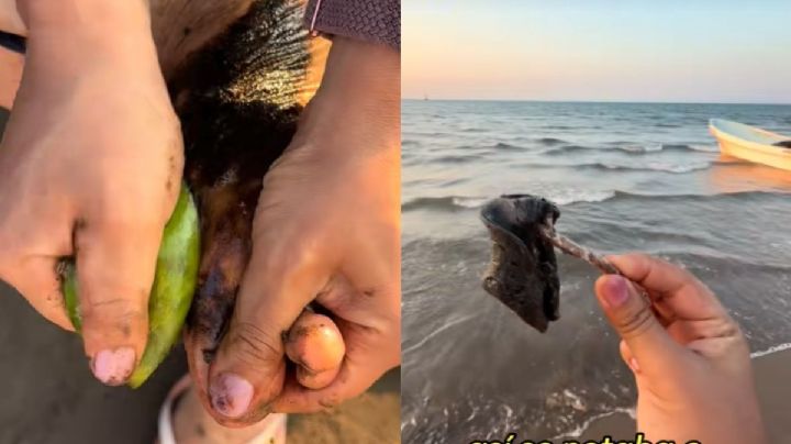 VIDEO: Turista se mancha de hidrocarburo en playa de Antón Lizardo y se limpia con limón