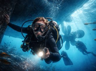Marinera encuentra su lugar feliz bajo un buque de guerra