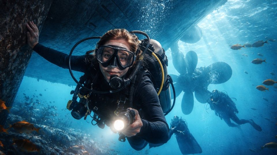 Marina encuentra su lugar feliz bajo buque de guerra