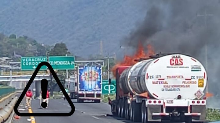 Incendio de tractocamión cargado con combustóleo en la Puebla-Orizaba
