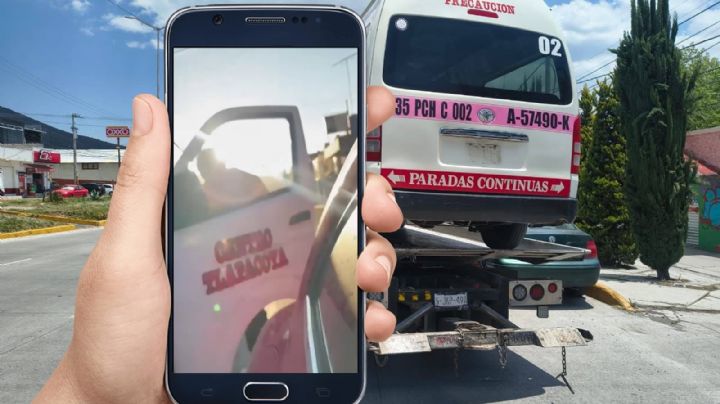 Chofer de combi de Pachuca agrede a conductor con machete; autoridades retienen la unidad