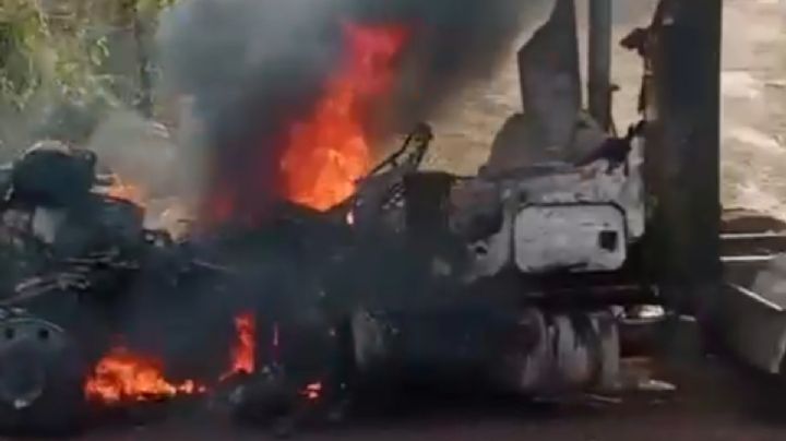Cártel Michoacán y Viagras cumplen amenazas y queman camión de carga en Tierra Caliente