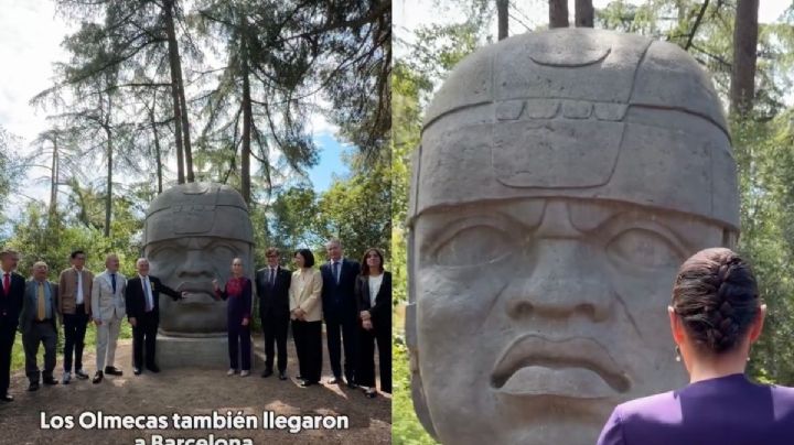 Claudia Sheinbaum visita cabeza Olmeca en España; fue donada por la UV