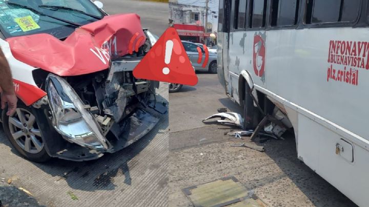 Taxi impacta a camión en la avenida Díaz Mirón de Veracruz; hay pasajeros lesionados