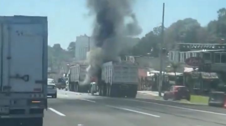 Disparos y quema de camiones en la México-Puebla por choque de sindicatos