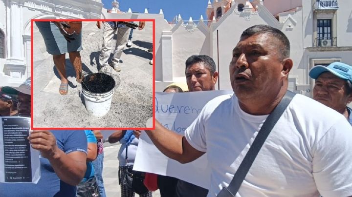 Pescadores de Agua Dulce, Veracruz, llevan a Xalapa red con chapopote; piden apoyos