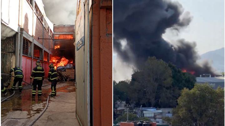 Fuerte incendio consume fábrica de telas en Azcapotzalco; bomberos atienden emergencia