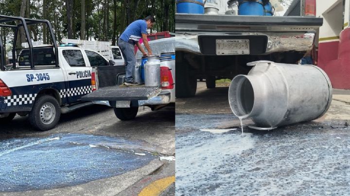 Productores tiran leche en Liconsa en Xalapa; exigen ser reingresados a padrón en centros de acopio