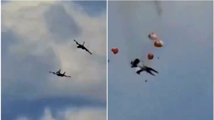 El momento exacto en que aviadores se eyectan durante choque aéreo en EU