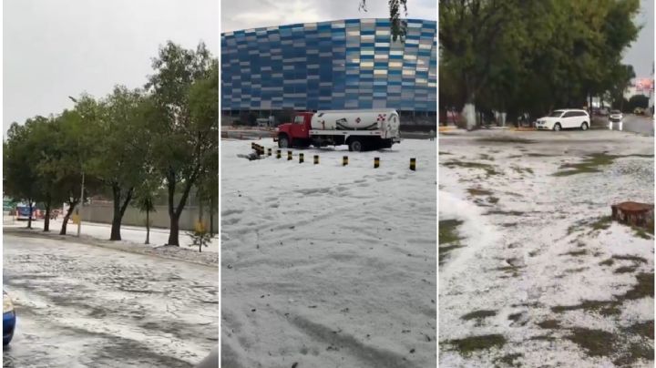 Granizada pinta de blanco e inunda vialidades en Puebla