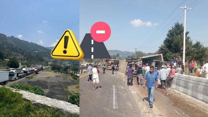 Volcadura de camión causa cierre vial en autopista de Orizaba a Puebla; hay tráfico intenso