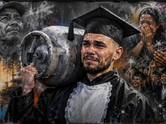 El sudor de papá no se esconde: se graduó con el tanque de gas que le pagó todo