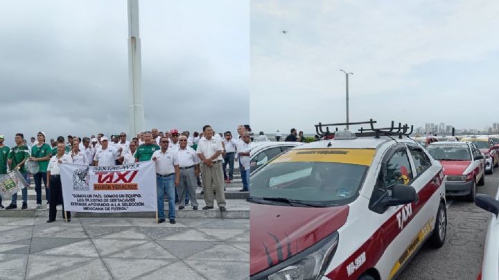 Taxistas de Veracruz cierran bulevar Ávila Camacho y piden a la Selección Mexicana ganar más partidos